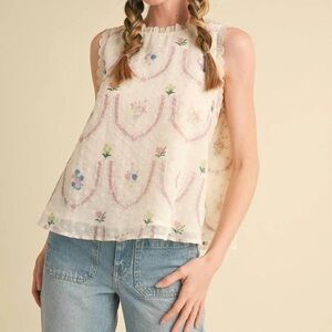 NWT &merci Embroidered Babydoll Top Scalloped Blouse (Size S)